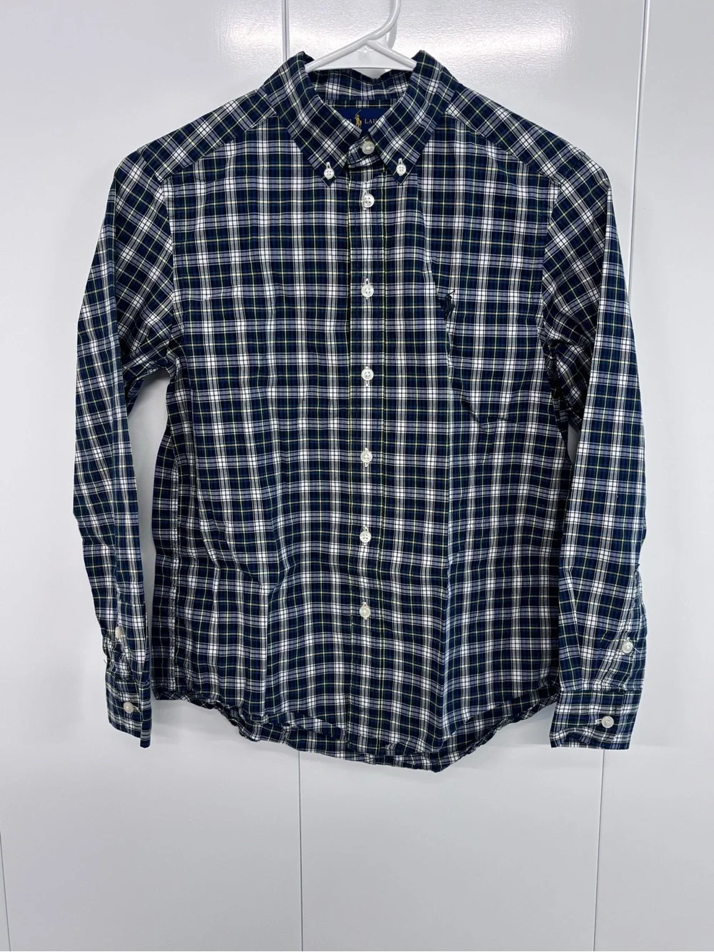 Boys Ralph Lauren Button Down Shirt Size Medium 10-12 Plaid Long Sleeve Cotton